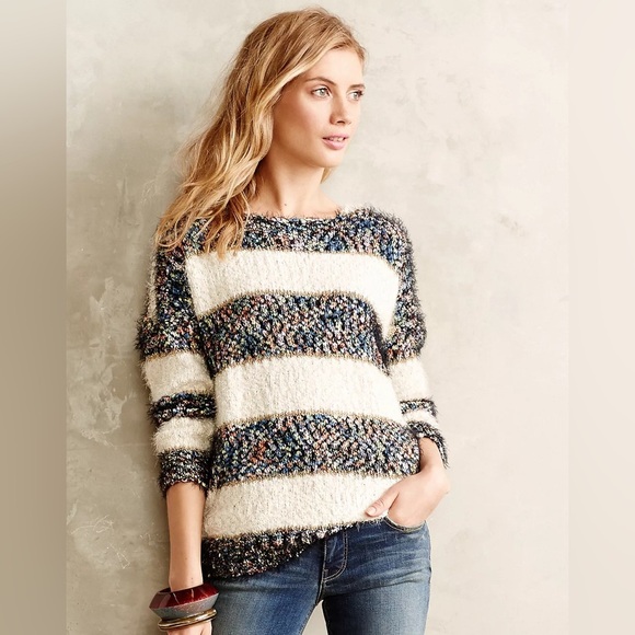 Anthropologie La Fée Verte Rainbow Confetti Striped Pullover Sweater - Picture 1 of 6